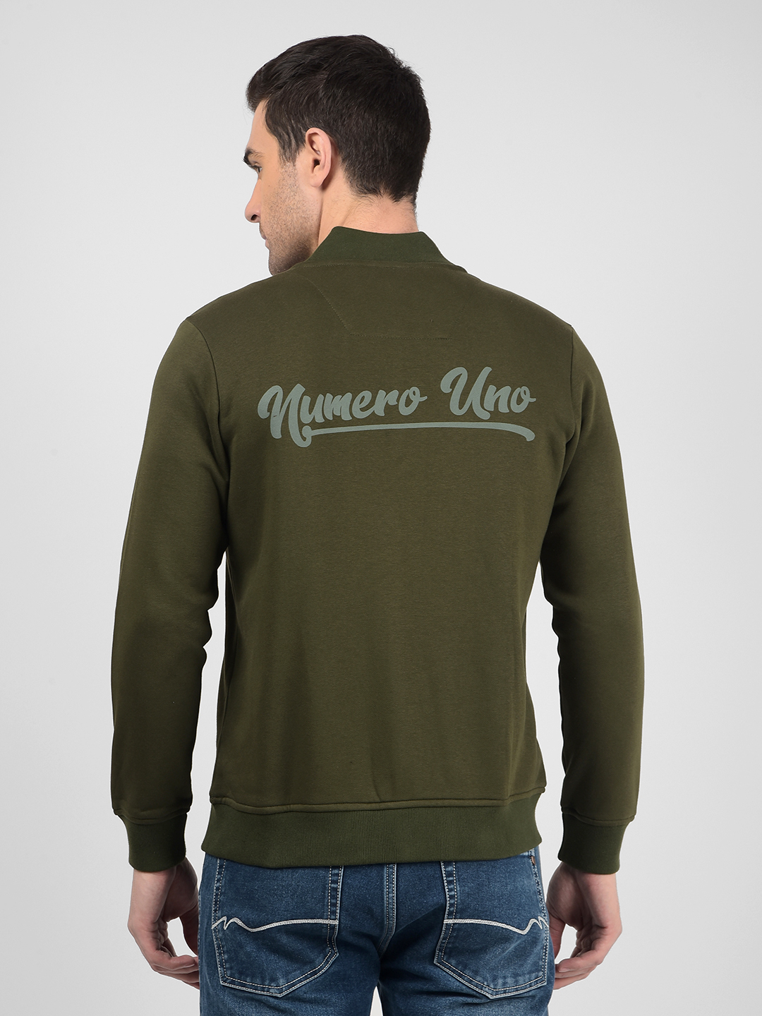Numero Uno Men Green Mock Neck Regular Fit Sweatshirt